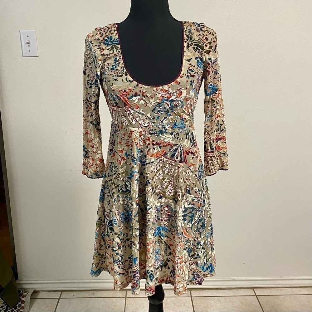 Free People Musa Sand Burnout Velvet Dress Size small